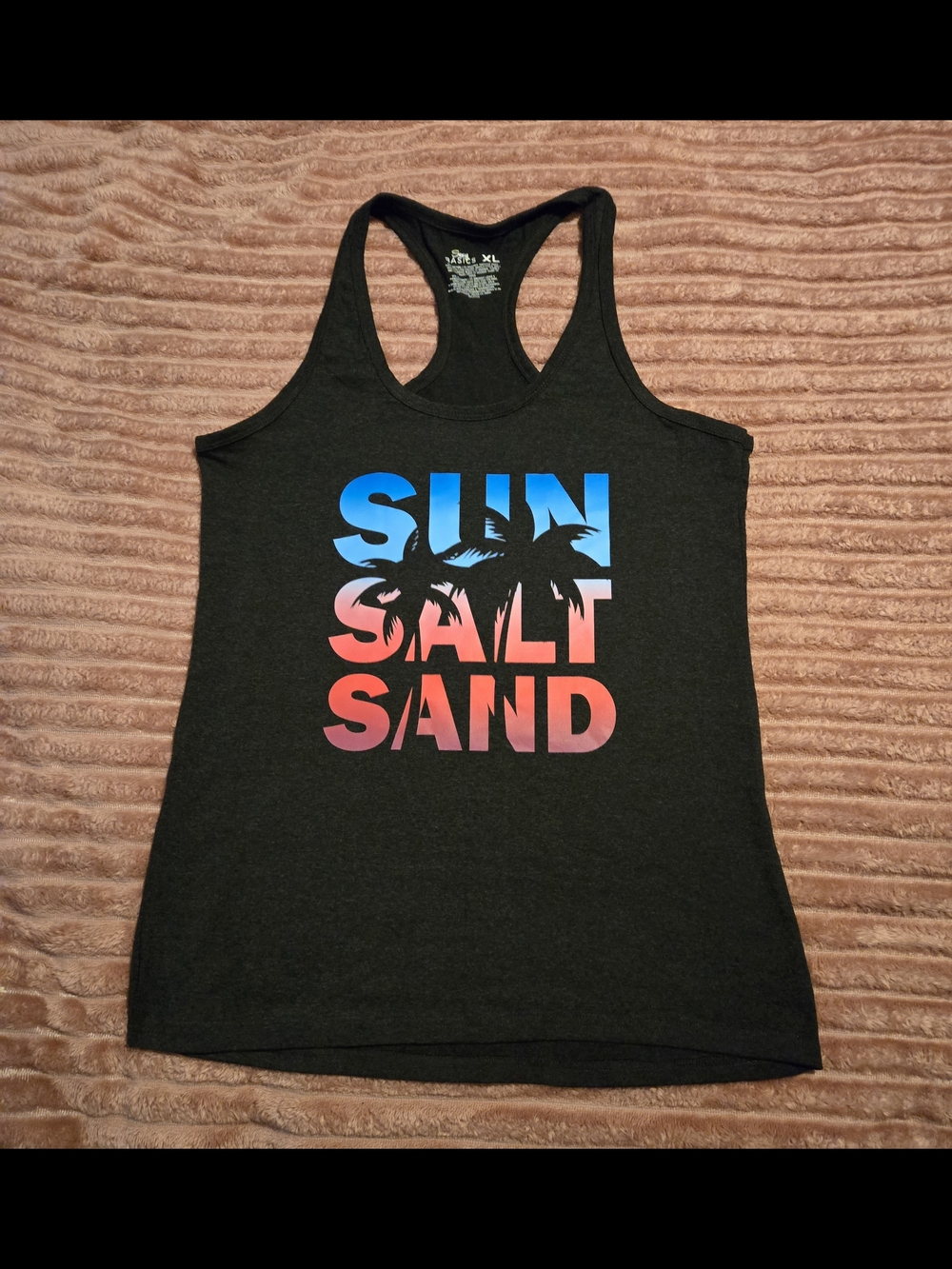Buy 2 Get 1 Free!!  SUN SALT SAND Gradient Graphic Charcoal Gray Racerback Tank